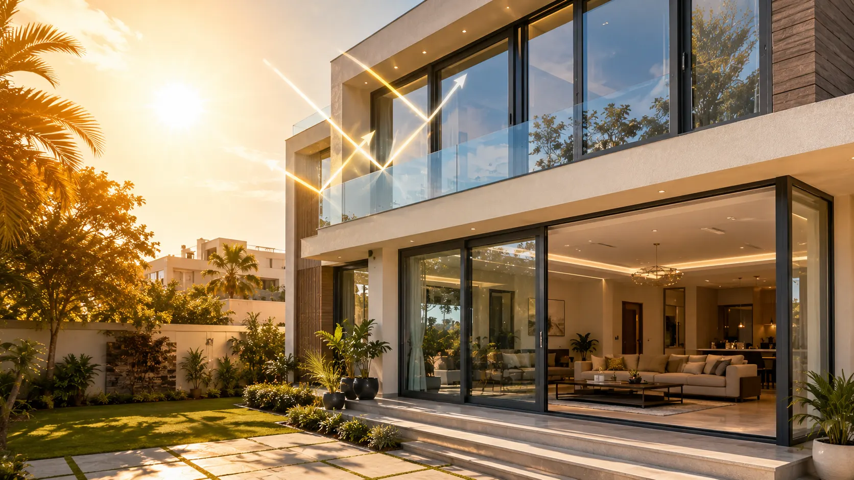 Modern Indian home in Rajpura with energy-efficient uPVC and aluminium double-glazed windows reflecting summer heat