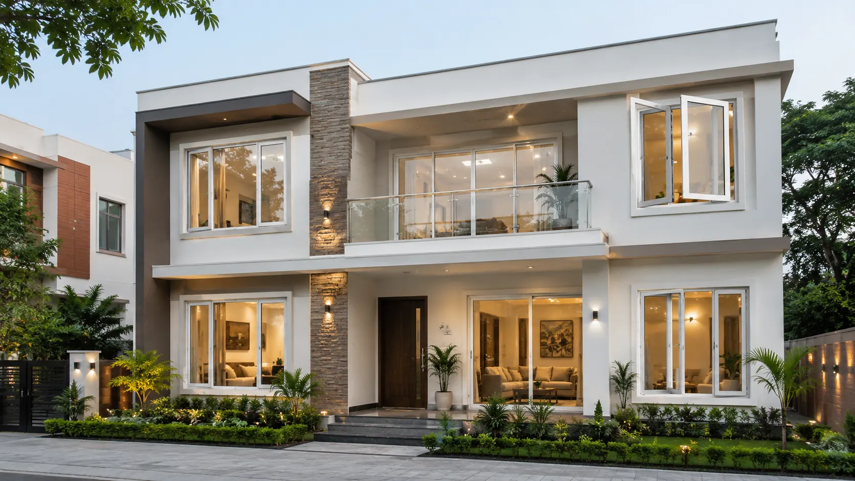Modern Indian home in Mohali or Chandigarh with premium white uPVC windows and doors