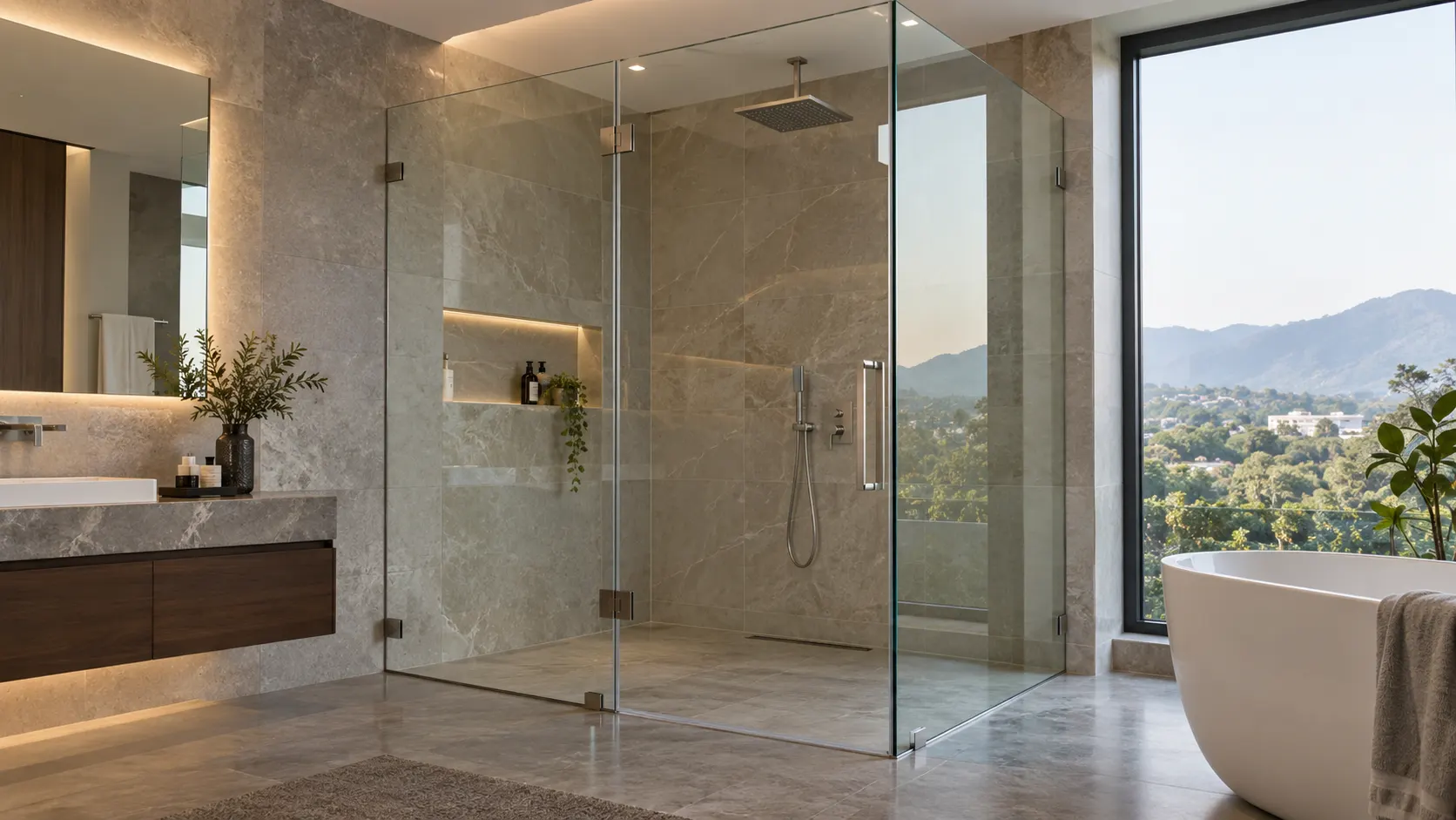 Modern frameless glass shower enclosure in a contemporary Panchkula bathroom