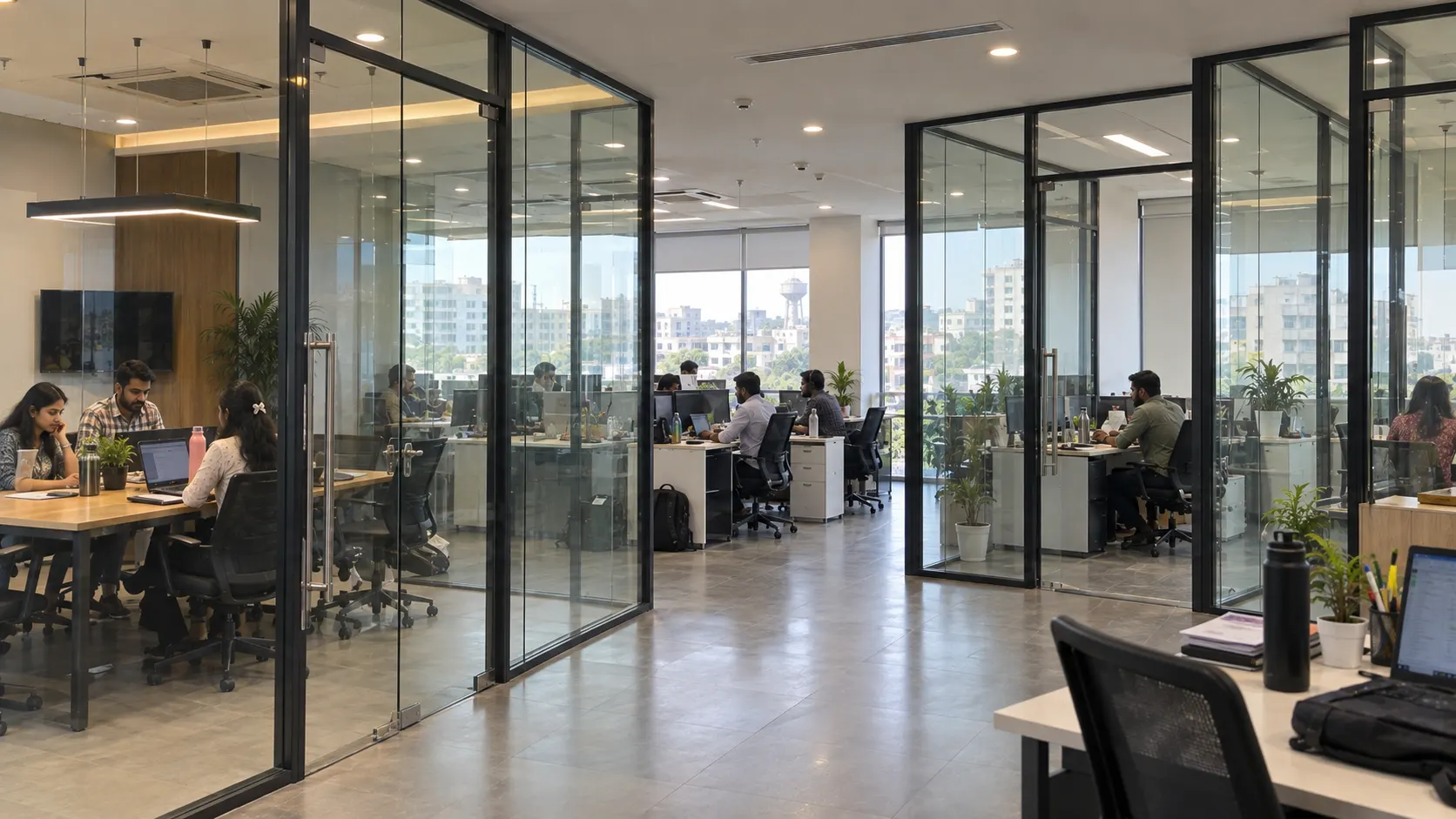 Modern aluminium and glass office partitions in Kharar