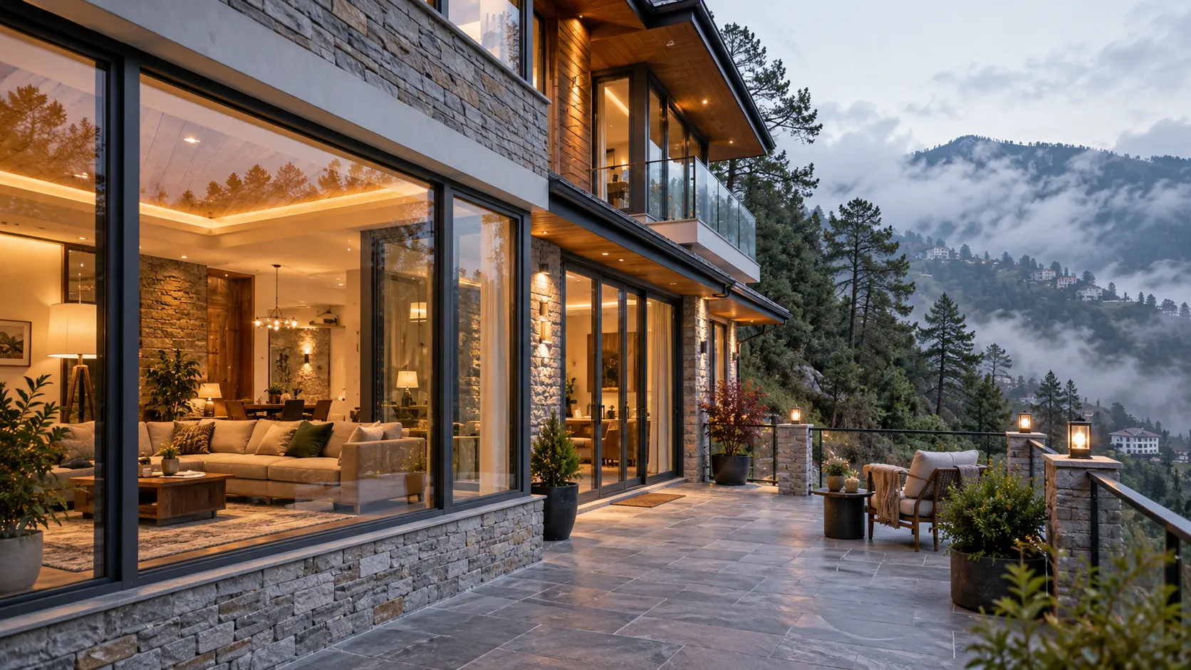 Modern Shimla home with professionally designed windows and glazed doors for a cold hill climate