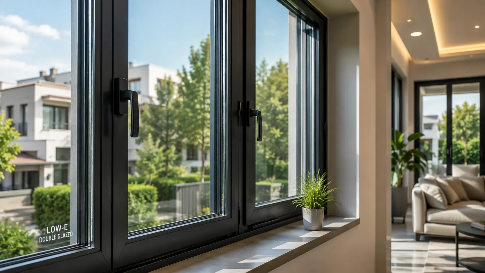 Energy-efficient double glazed uPVC and aluminium windows in a modern home