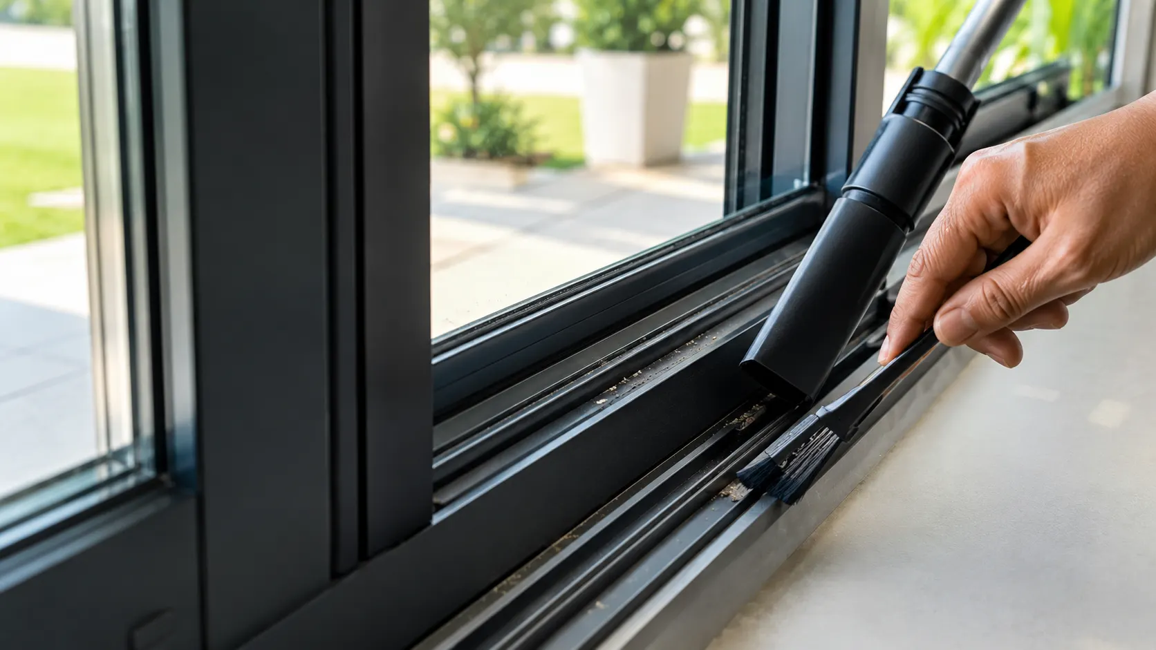 Cleaning aluminium sliding window tracks to ensure smooth operation