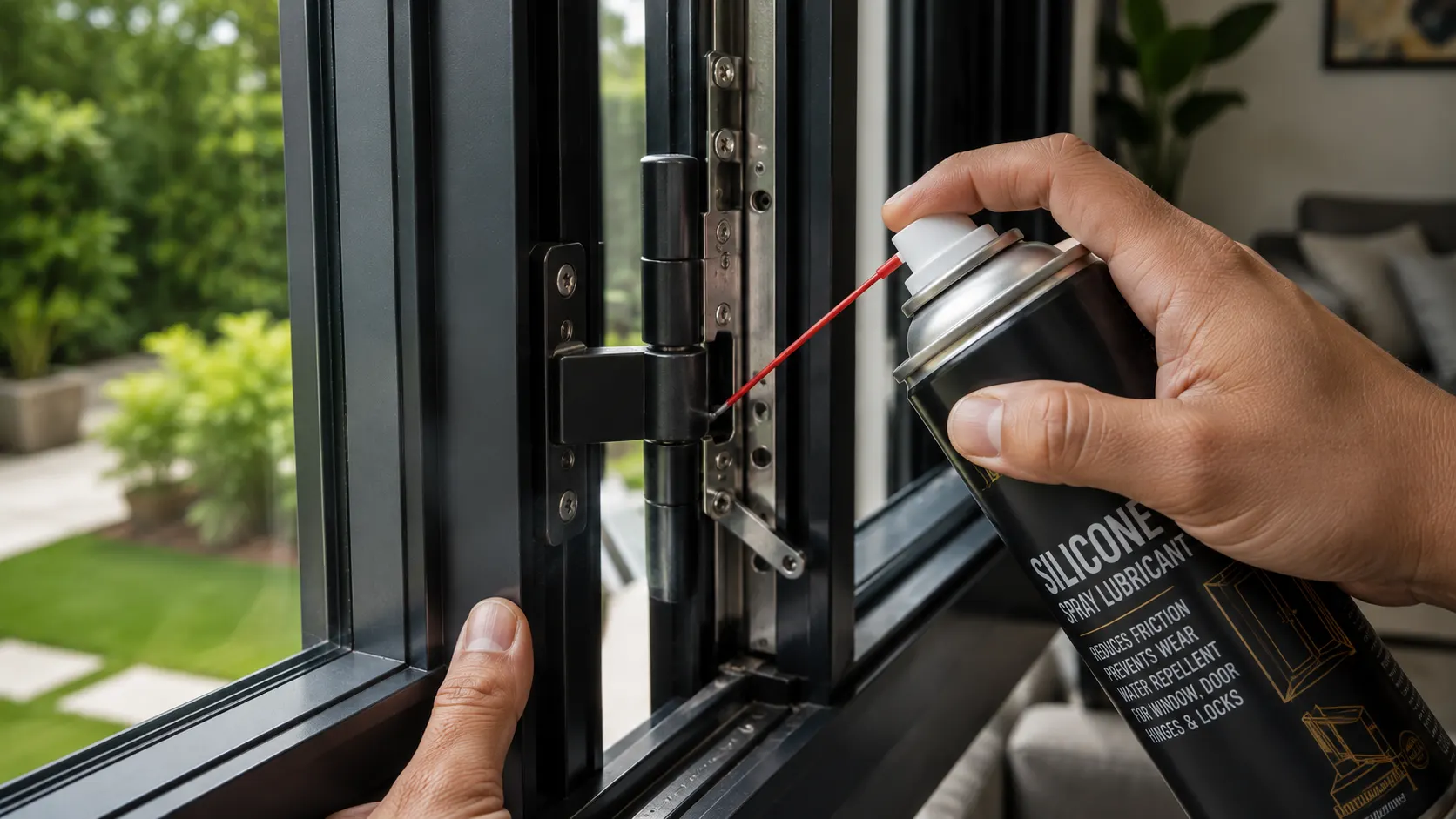 Lubricating aluminium window hinges and locks for smooth performance