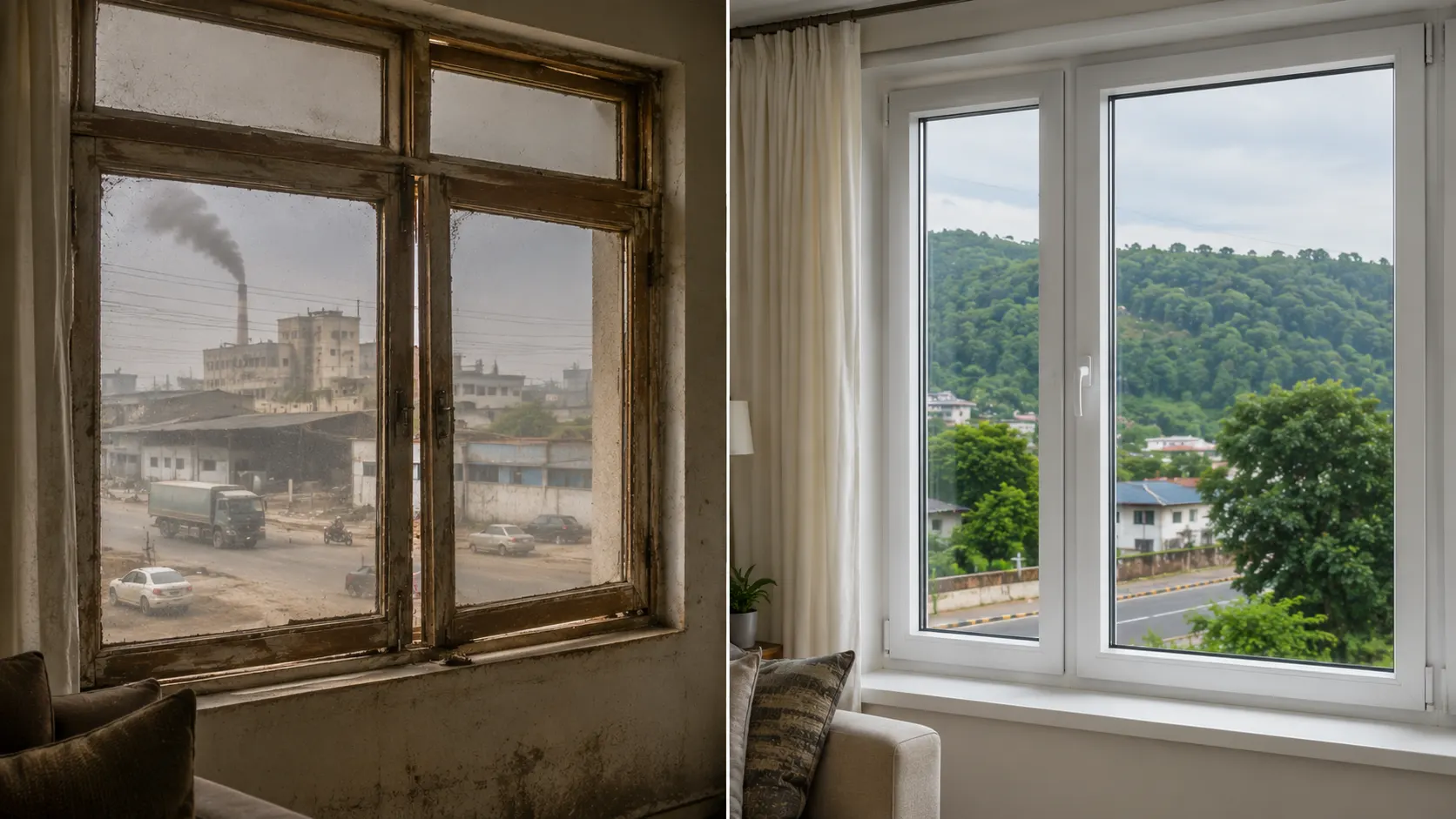 Comparison of poorly sealed wooden windows and insulated uPVC windows in Baddi.