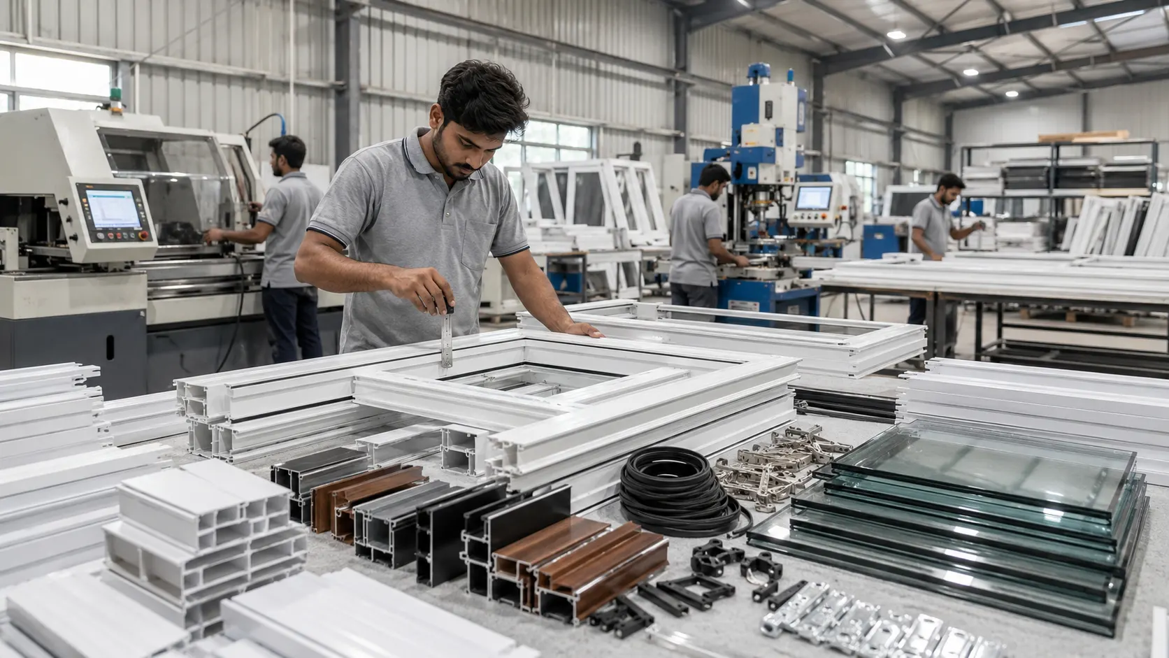 uPVC and aluminium window fabrication process in a Punjab workshop