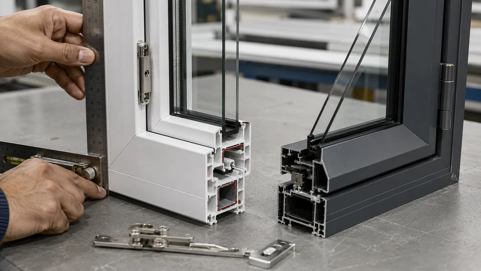 Close-up of precision uPVC welds aluminium joints and window hardware