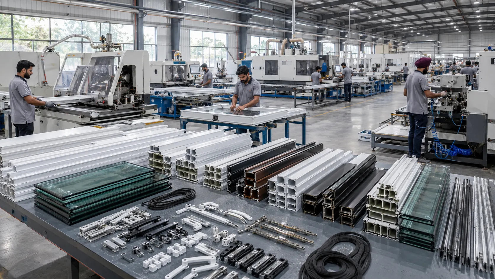 Modern window fabrication machinery and quality uPVC aluminium materials