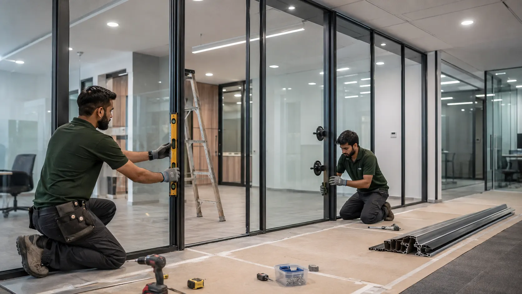 Professional aluminium partition installation by contractors in Kharar and Mohali
