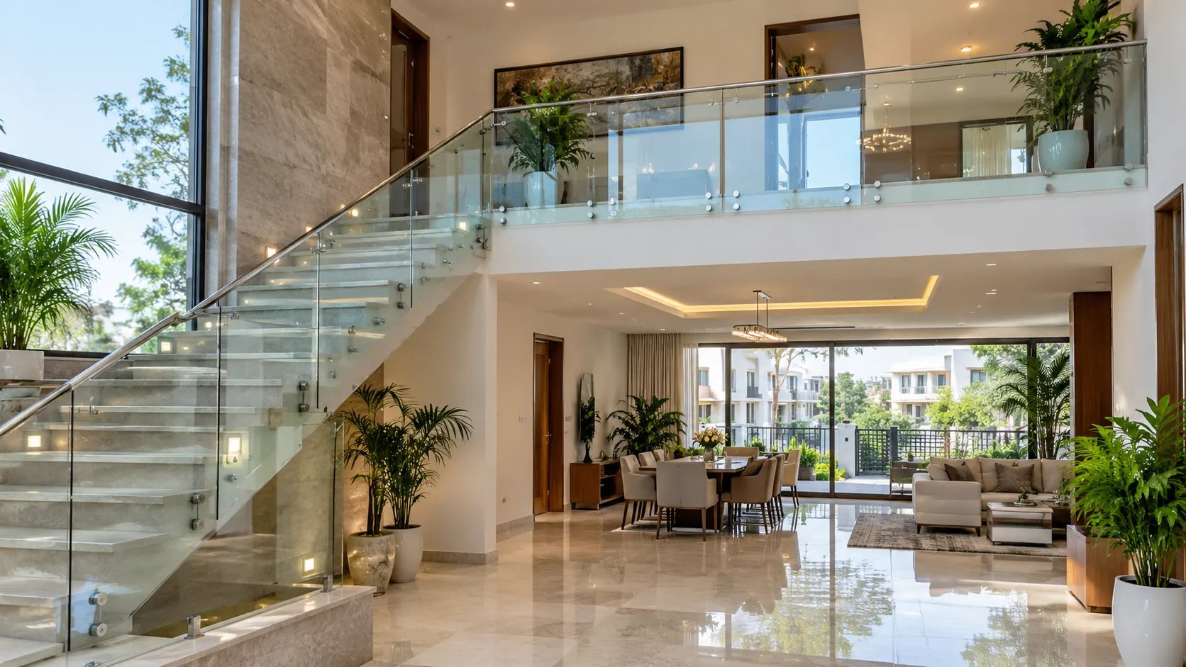 Modern glass railing installation at a contemporary home in Mohali