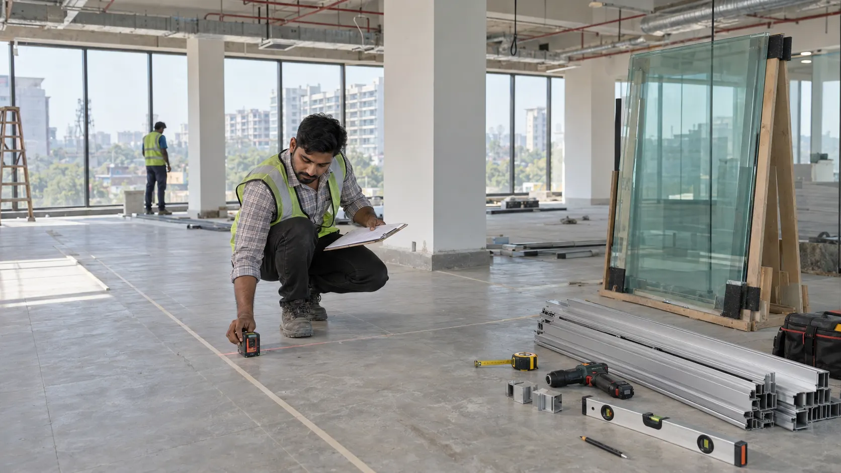 Professional site measurement for office partition installation near Kharar