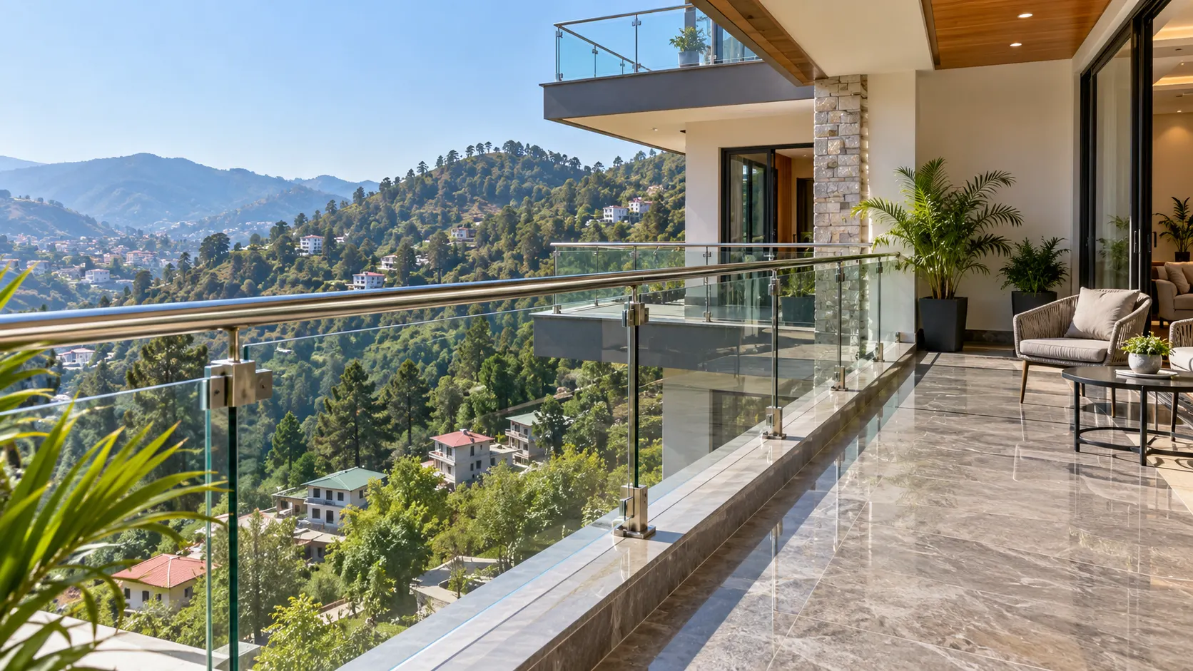 Professional installation of a glass railing at a residential property in Solan