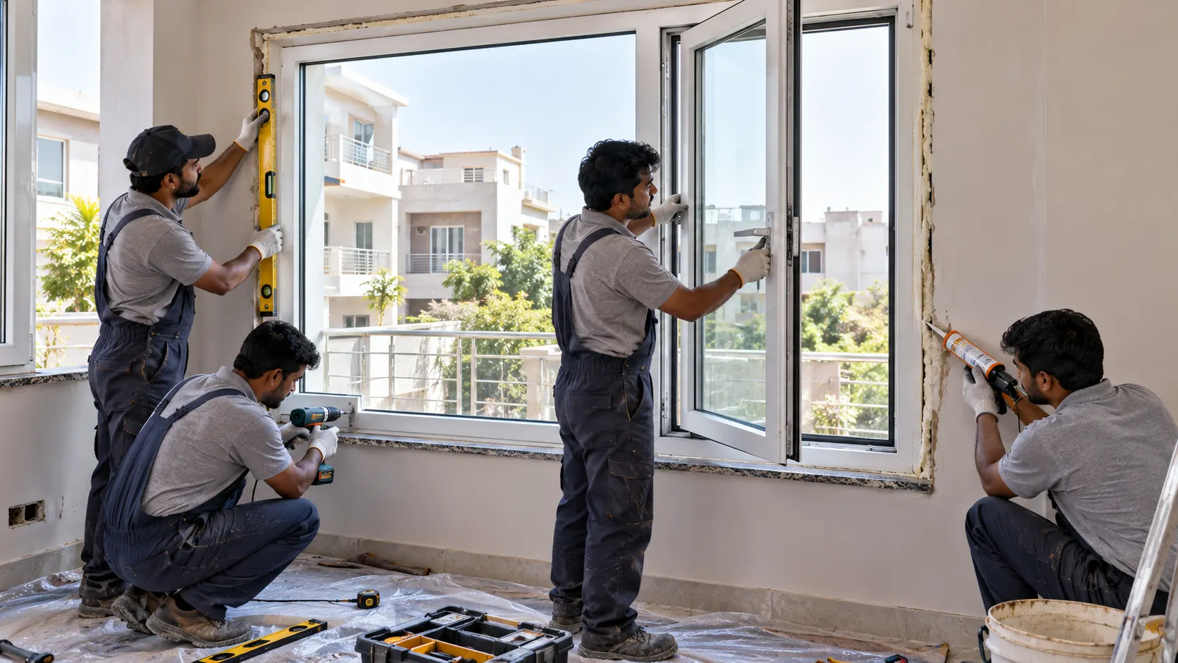 Professional installation and sealing of a double glazed window at a residential property in Mohali