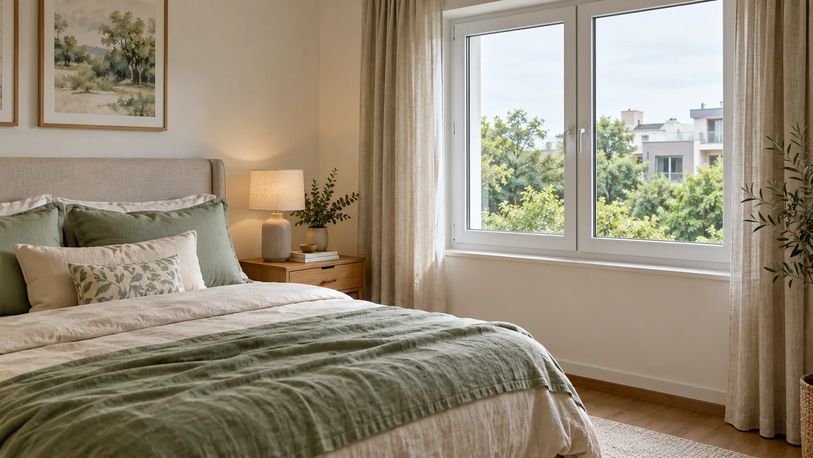 Partly open white uPVC casement window showing its handle, frame edge and perimeter seal
